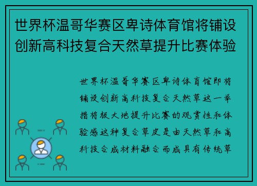 世界杯温哥华赛区卑诗体育馆将铺设创新高科技复合天然草提升比赛体验